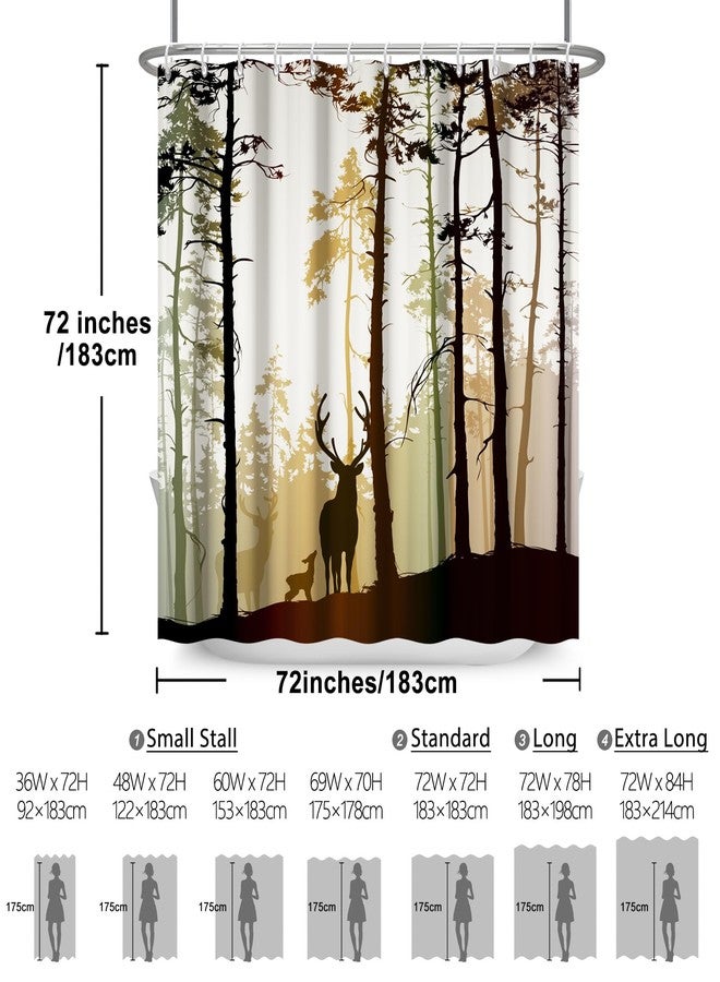 Renaiss Misty in Forest Deer Shower Curtain Rustic Cabin Farmhouse Shower Curtain for Bathroom Wildlife Elk Woodland Tree Waterproof Fabric Bathroom Decorative Shower Curtains 72" W x 72" L - Image 5