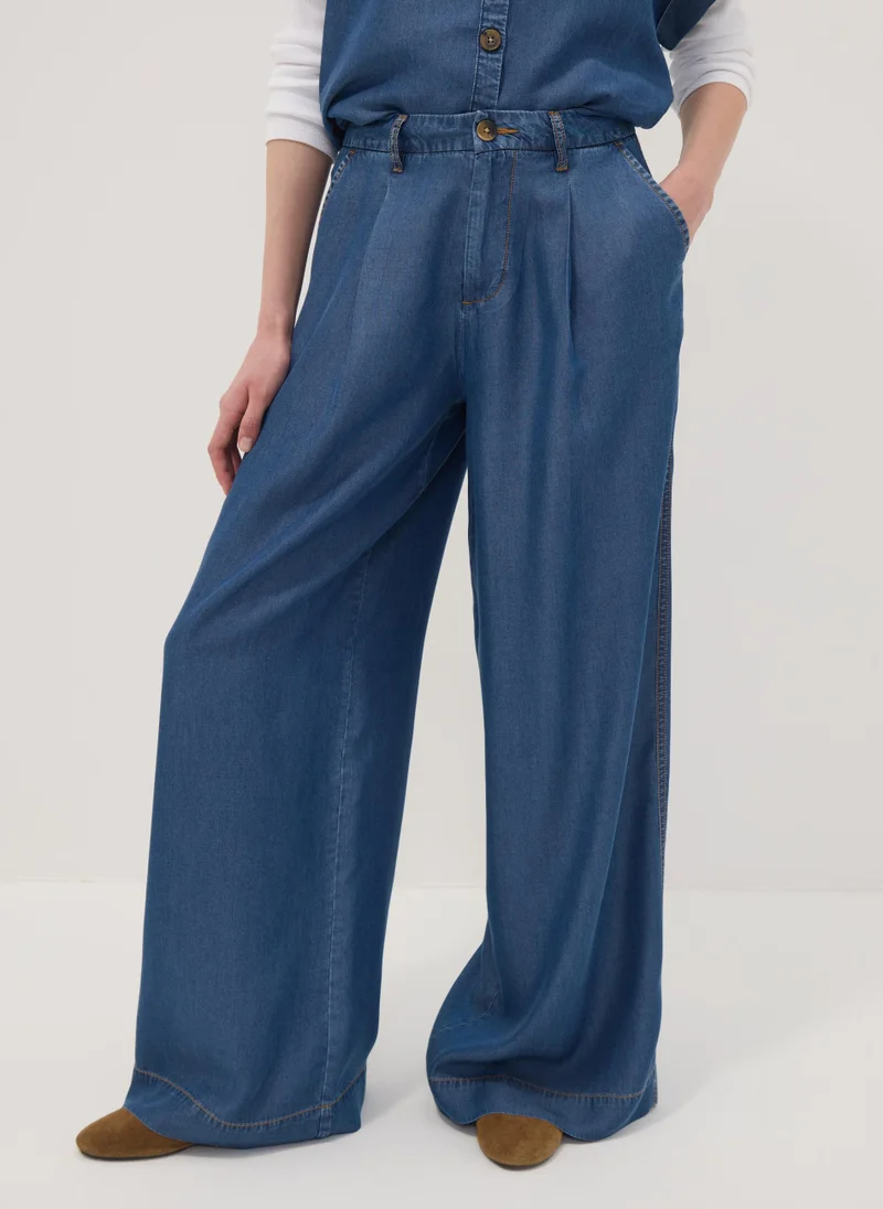 او في اس OVS Blue Wide-Leg Jeans In Pure Lyocell
