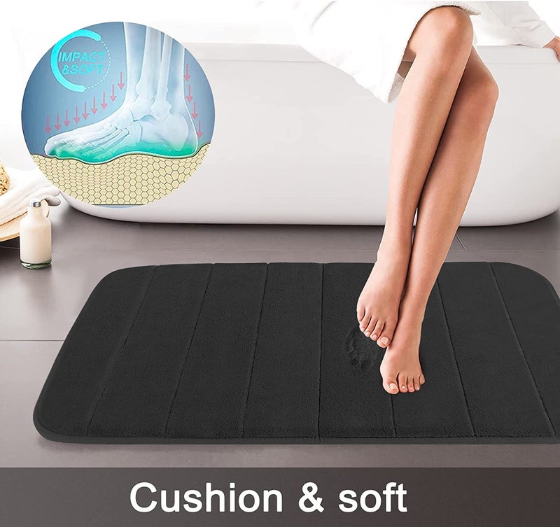 Onlyeasy Memory Foam Bath Mat Set, 2 Pieces 31.5x19.8 + 24x19.8 U-Shaped for Bathroom Rugs+Toilet Mats, Water Absorption, Non Slip,Thick,Dry Fast|Black| - Image 3