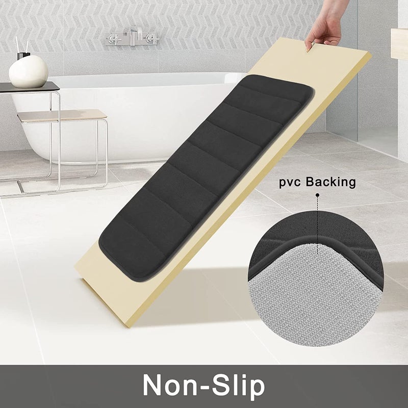Onlyeasy Memory Foam Bath Mat Set, 2 Pieces 31.5x19.8 + 24x19.8 U-Shaped for Bathroom Rugs+Toilet Mats, Water Absorption, Non Slip,Thick,Dry Fast|Black| - Image 4
