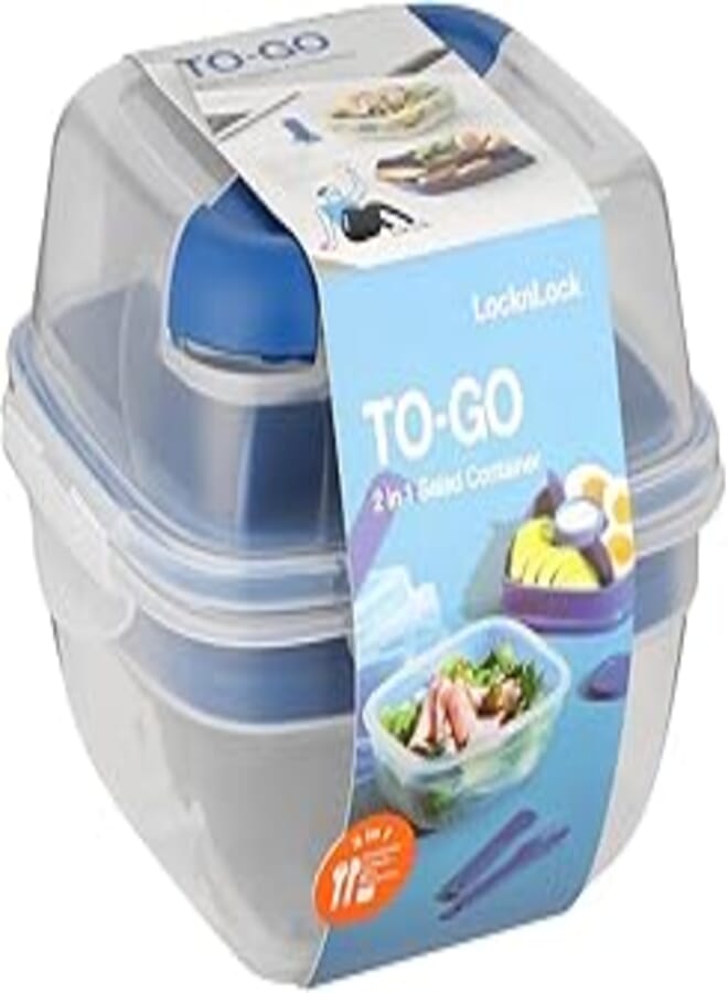 LocknLock صندوق سلطة 3 في 1 من لوك اند لوك - شوكة وسكين - أزرق