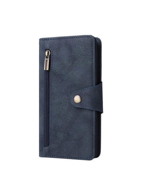 Nail Buckle Zipper Wallet Style Leather Case For IPhone 14 Pro Max IPhone 14 Plus Digital Computer Protective Cover-Color:Navy Blue-Applicable Models:iphone 16E