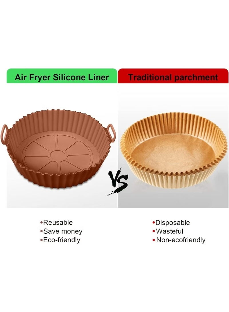 Upgrade Your Air Frying Experience with the Ultimate Silicone Liner Say goodbye to the hassle of scrubbing your air fryer basket. Our premium silicone liner is designed to keep your appliance spotless while delivering perfectly cooked meals every time. The innovative grooved base allows for superior air circulation, ensuring your favorite snacks are crispy on the outside and tender on the inside. Made from heavy-duty, food-grade silicone, this liner is built to last and can handle the highest oven settings. It's the must-have eco-friendly accessory for every air fryer owner, making healthy cooking and cleaning faster and simpler than ever. - Image 1