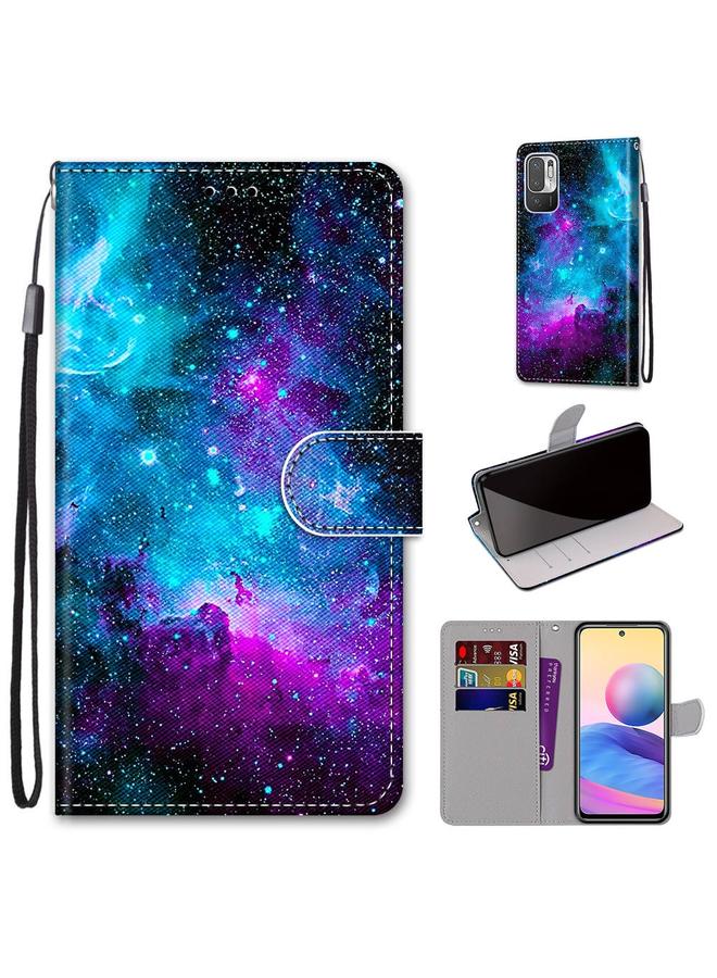 The Bros Case For Xiaomi Redmi Note 10 5G Coloured Drawing Cross Texture Horizontal Flip PU Leather Case with Holder & Card Slots & Wallet & Lanyard