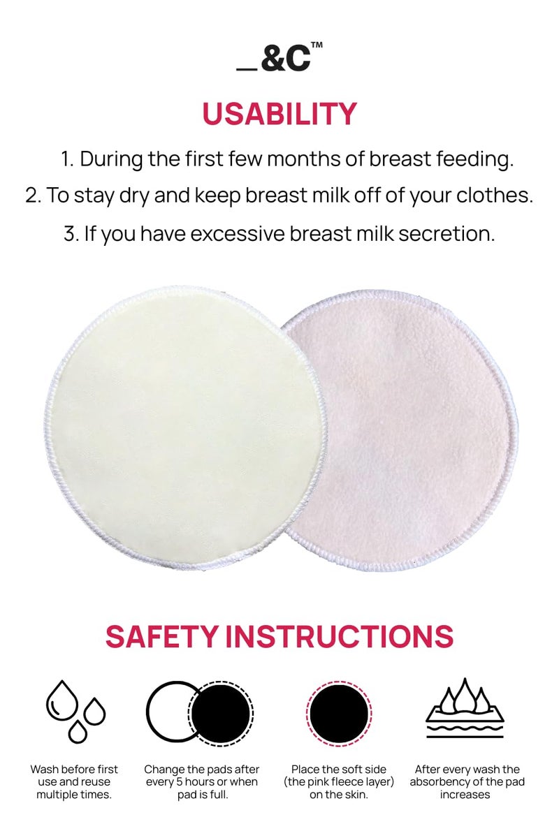 Circus &Circus Leak Proof Pads for Nursing Bra | Washable Maternity Nipple Pads for Women | Reusable Leak Proof Nursing Pads for Breastfeeding Moms | 6 Units, White - Image 5