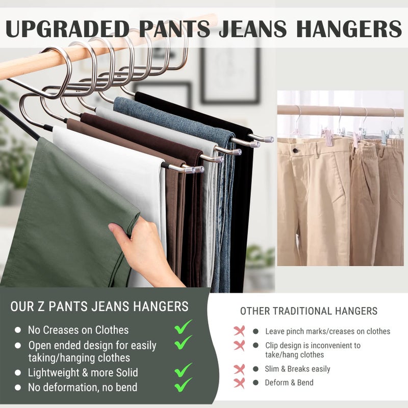 DOIOWN Open Ended Pants Jean Hangers - Stainless Steel Jeans Hangers 10 Pack 8 mm Thick, Versatile Non-Slip Hangers for Heavy Pants, Jeans, Trousers, Scarf, Space Saving Clothes Hangers for Women Men - Image 4