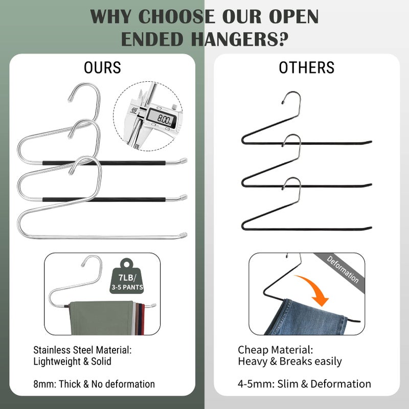 DOIOWN Open Ended Pants Jean Hangers - Stainless Steel Jeans Hangers 10 Pack 8 mm Thick, Versatile Non-Slip Hangers for Heavy Pants, Jeans, Trousers, Scarf, Space Saving Clothes Hangers for Women Men - Image 3