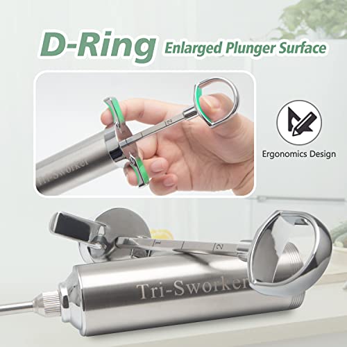 Tri-Sworker Meat Injector Syringe for Smoking with 4 Marinade Flavor Food Injector Needles, Ideal to Injector Marinades for Meats, Turkey, Brisket, Beef; 2-OZ Capacity - Image 3