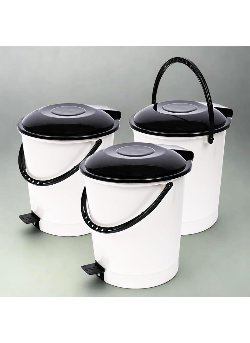 Urbane Home Urbane Home Pack of 3 Pedal Dustbin Dustbin with Lid 10 LTR Wet Dry Waste Bin Garbage Bin with Handle Dustbin for KitchenBathroom Black Dhakkan Trash Can White  - Image 1