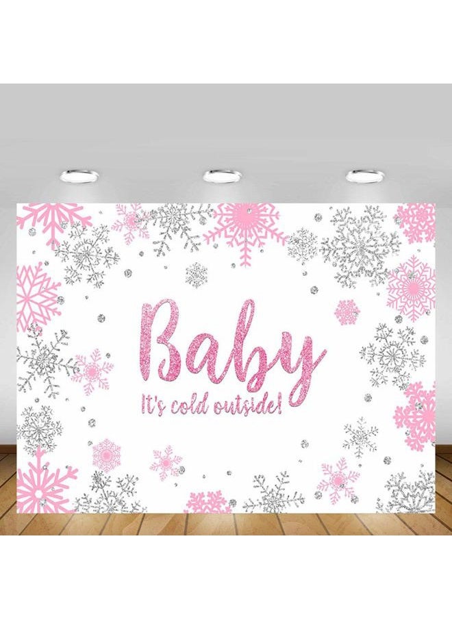 MEHOFOND - MEHOFOTO 7x5ft Winter Girl Baby Shower Photo Background Props Snowflakes Pink and Silver Backdrops Party Decoration Baby It's Cold Outside Photo Photo Banner for Dessert Table Supplies - Image 1