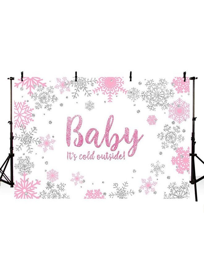 MEHOFOND - MEHOFOTO 7x5ft Winter Girl Baby Shower Photo Background Props Snowflakes Pink and Silver Backdrops Party Decoration Baby It's Cold Outside Photo Photo Banner for Dessert Table Supplies - Image 1