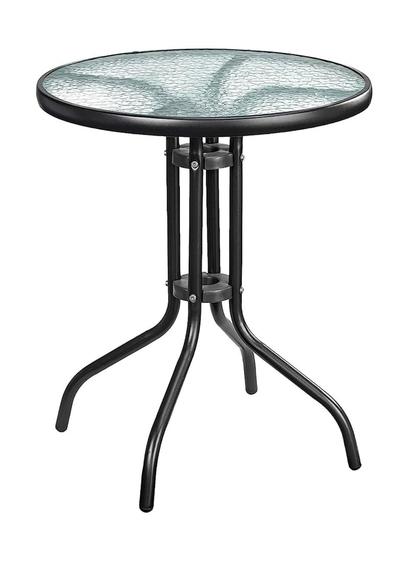 DubaiGallery Round Patio Coffee Side Garden Table - Outdoor Furniture with Metal Frame and Tempered Water Ripple Glass Top for Garden, Backyard, Porch, Deck  - Image 1