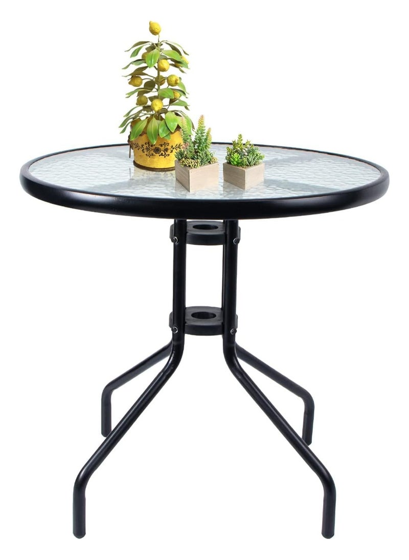 DubaiGallery Round Patio Coffee Side Garden Table - Outdoor Furniture with Metal Frame and Tempered Water Ripple Glass Top for Garden, Backyard, Porch, Deck  - Image 2