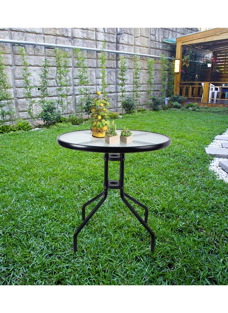 DubaiGallery Round Patio Coffee Side Garden Table - Outdoor Furniture with Metal Frame and Tempered Water Ripple Glass Top for Garden, Backyard, Porch, Deck  - Image 3