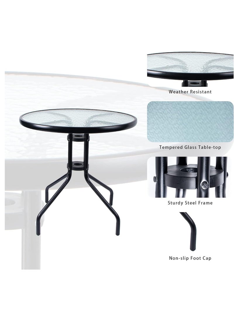 DubaiGallery Round Patio Coffee Side Garden Table - Outdoor Furniture with Metal Frame and Tempered Water Ripple Glass Top for Garden, Backyard, Porch, Deck  - Image 4