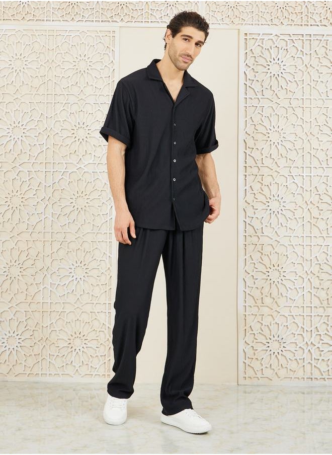 Styli Textured Rib Knit Relaxed Fit Shirt & Pant Co-Ord Set  - Image 1
