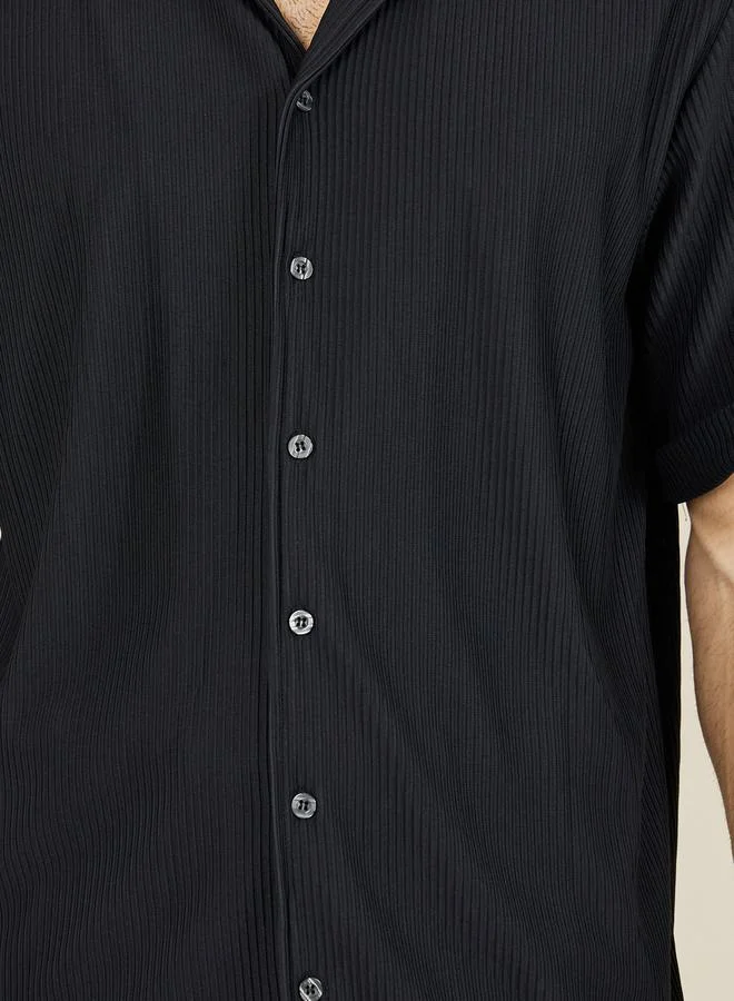 ستايلي Textured Rib Knit Relaxed Fit Shirt & Pant Co-Ord Set