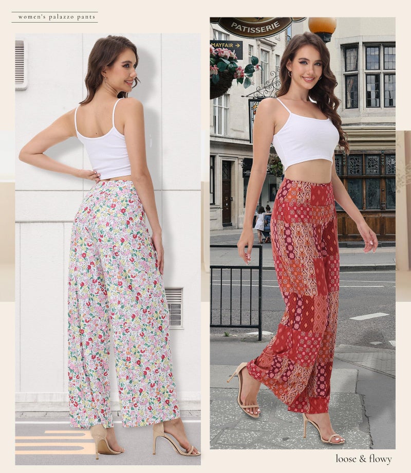 ZOOSIXX Wide Leg Palazzo Pants for Women - High Waist Casual Beach Lounge Pants Loose Dress Pants Stretchy Trousers - Image 4