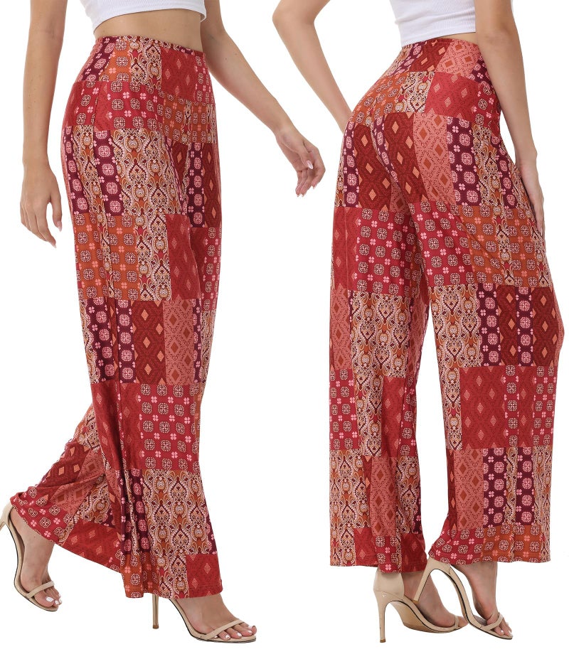 ZOOSIXX Wide Leg Palazzo Pants for Women - High Waist Casual Beach Lounge Pants Loose Dress Pants Stretchy Trousers - Image 2