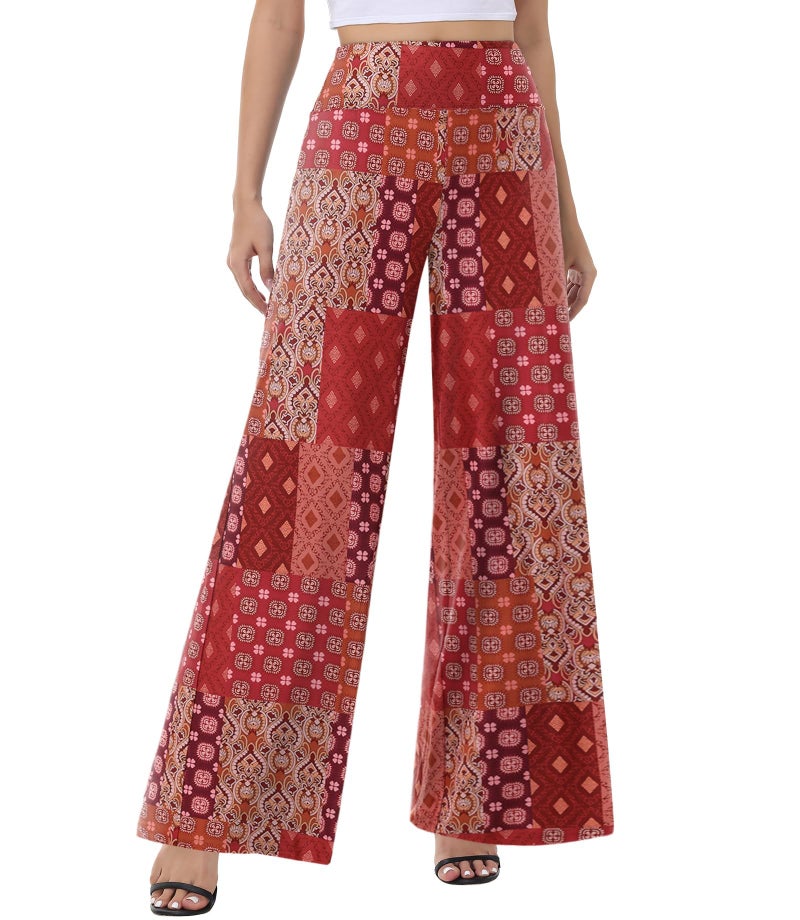 ZOOSIXX Wide Leg Palazzo Pants for Women - High Waist Casual Beach Lounge Pants Loose Dress Pants Stretchy Trousers - Image 1