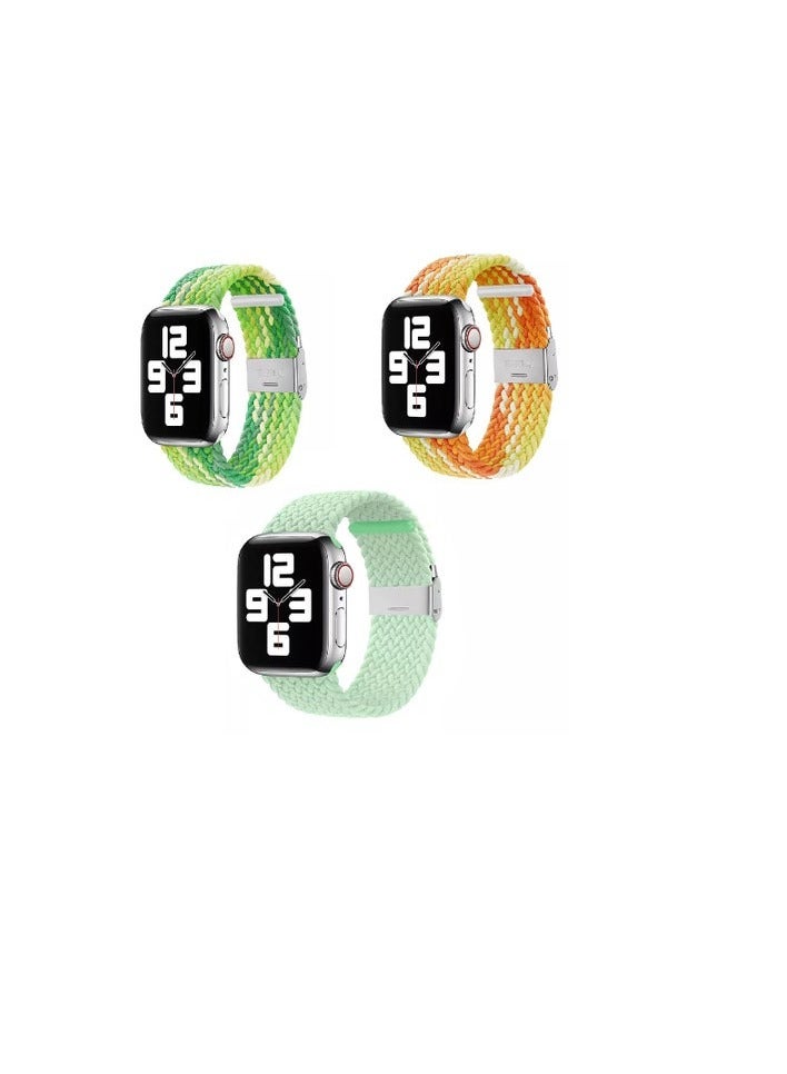 تي دبليو إي جي جي أو أن 3 قطعة حزمة قابلة للتعديل النايلون مضفر حلقة الفرقة لأبل ووتش جميع سلسلة متوافقة مع 45mm / 44mm / 49mm / 42mm متعدد الألوان