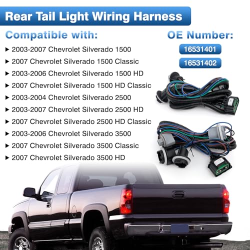 TOP-MAX Tail Light Wiring Harness Compatible with 2003-2007 Chevy Silverado 1500 1500HD 2500 2500HD 3500 3500HD, Rear Driver and Passenger Side Tail Light Harness Replaces 16531401 16531402 - Image 2
