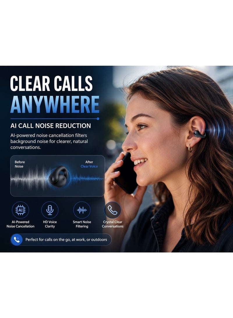 نوفا تك سماعات أذن لاسلكية مفتوحة الأذن بتقنية Bluetooth 5.3، سماعات رياضية مقاومة للماء مزودة بتقنية إلغاء ضوضاء المكالمات بالذكاء الاصطناعي. - Image 4
