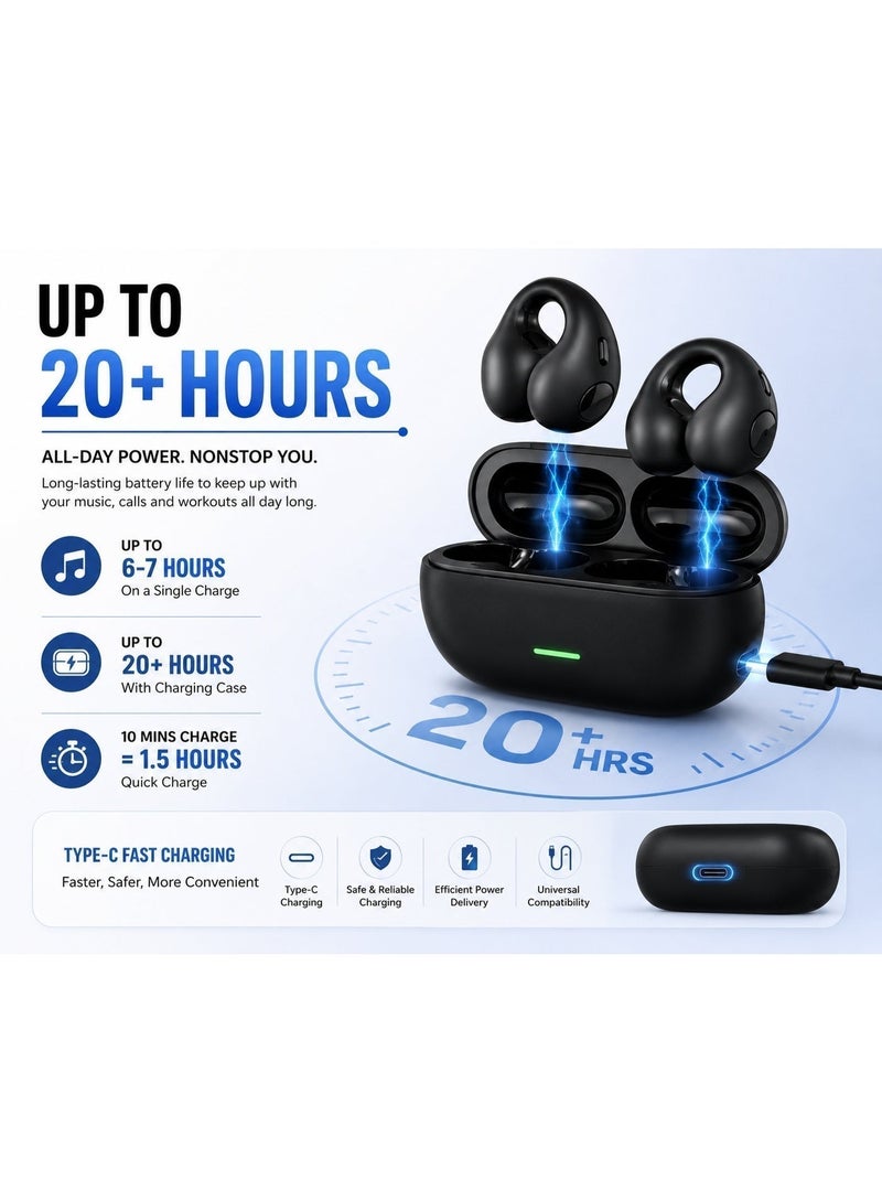 نوفا تك سماعات أذن لاسلكية مفتوحة الأذن بتقنية Bluetooth 5.3، سماعات رياضية مقاومة للماء مزودة بتقنية إلغاء ضوضاء المكالمات بالذكاء الاصطناعي. - Image 2