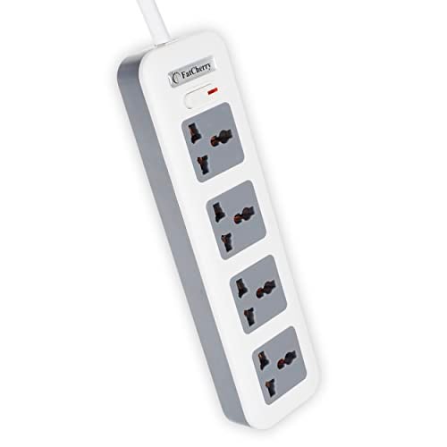 FatCherry FC2011 Extension Board, 4 + 1 Power Strip 240 Volts with Master Switch, Safety Shutter, Indicator 4 International sockets, Grey Colour & White, 3 Meters Long Wire - Image 1