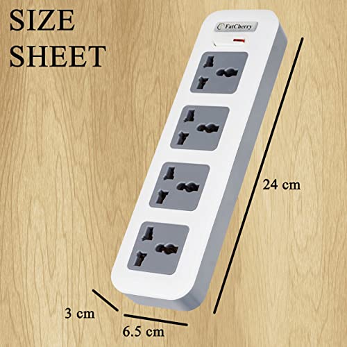 FatCherry FC2011 Extension Board, 4 + 1 Power Strip 240 Volts with Master Switch, Safety Shutter, Indicator 4 International sockets, Grey Colour & White, 3 Meters Long Wire - Image 2