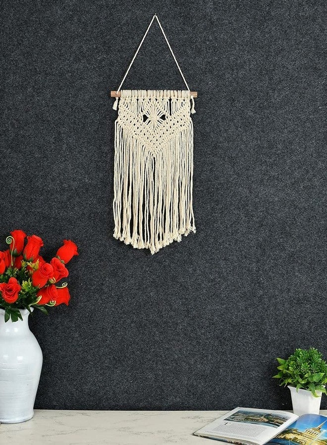 pepme Macrame Wall Hanging Woven Tapestry Boho Chic Wall Decor, Beautiful Geometric Wall Art for Apartment, Living Room Home Decoration (Diamond Triangle, Off-White, 8x14 Inches, pack of 1) - Image 1