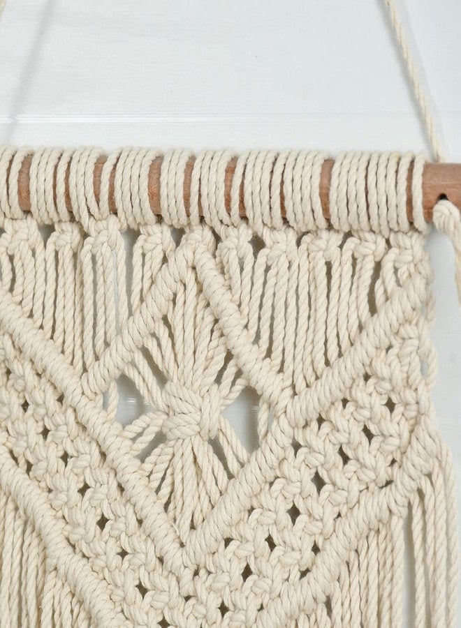 pepme Macrame Wall Hanging Woven Tapestry Boho Chic Wall Decor, Beautiful Geometric Wall Art for Apartment, Living Room Home Decoration (Diamond Triangle, Off-White, 8x14 Inches, pack of 1) - Image 3