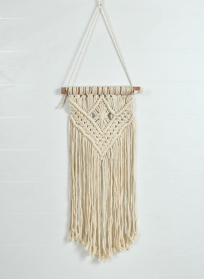 pepme Macrame Wall Hanging Woven Tapestry Boho Chic Wall Decor, Beautiful Geometric Wall Art for Apartment, Living Room Home Decoration (Diamond Triangle, Off-White, 8x14 Inches, pack of 1) - Image 2