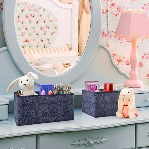 RUBOXA 12 Pcs Set Foldable Non Woven Cloth Organizer for Storage | Wardrobe Organizer for Storage | Dress Box Shelf Organiser for Wardrobe | Cupboard Organizer for Clothes | Flower Print - Navy Blue - Image 4