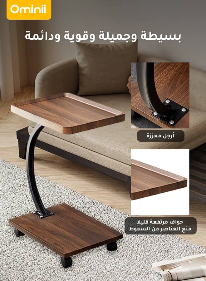 Ominii Multi-Use Mobile Coffee Table with Wheels – Waterproof Wood Top, Raised Edge & Storage, Ideal for Sofa, Bedside, Balcony or Living Room - Image 4