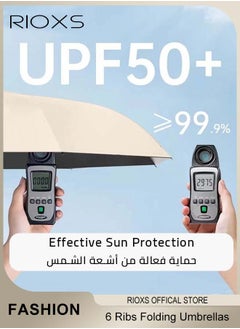RIOXS Small Mini Umbrella with Storage Case, Light Compact 6 Ribbed Umbrella, Portable Travel Folding Umbrella, UPF 50+ UV Sun Protection Umbrella, Pocket Umbrella for Men Women Kids, Outdoor Sun Rain Umbrellas  - Image 3