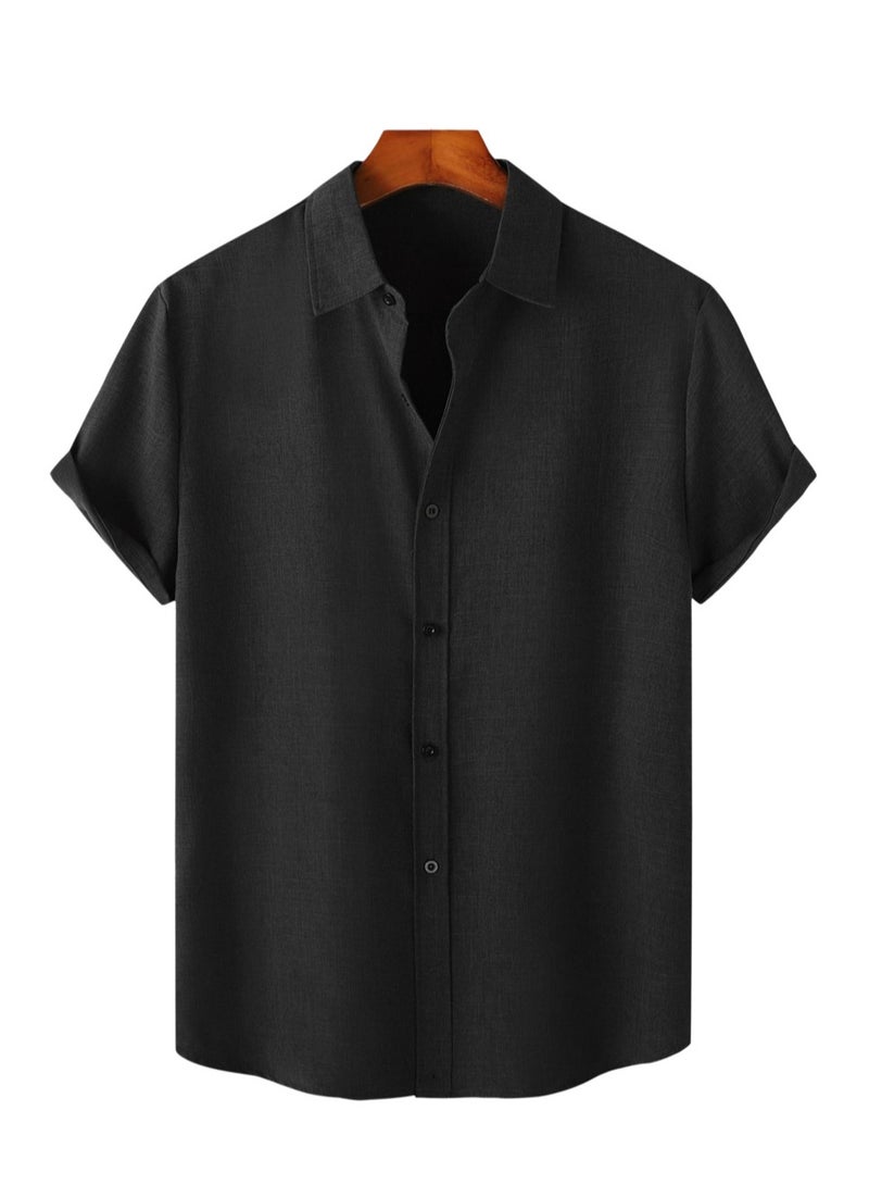 Summer men's solid color short-sleeved casual shirt slim shirt - Image 1