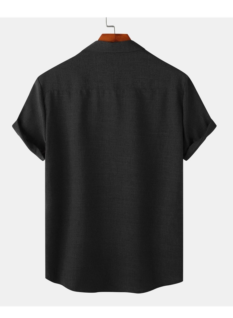 Summer men's solid color short-sleeved casual shirt slim shirt - Image 2