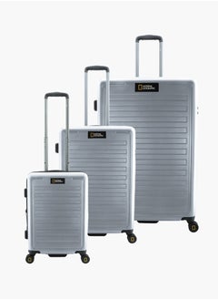 NATIONAL GEOGRAPHIC National Geographic Cruise 100% PC Hardshell Suitcase Set Silver, Durable Lightweight  TSA Combination Lock Travel Luggage, 4 Quite Spinner Wheel, 3pcs Trolley Bag (20+24+28 Inch)  - Image 1