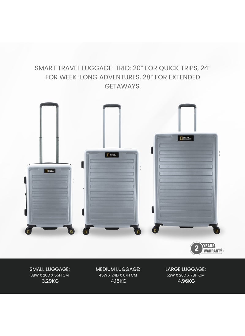 NATIONAL GEOGRAPHIC National Geographic Cruise 100% PC Hardshell Suitcase Set Silver, Durable Lightweight  TSA Combination Lock Travel Luggage, 4 Quite Spinner Wheel, 3pcs Trolley Bag (20+24+28 Inch)  - Image 4