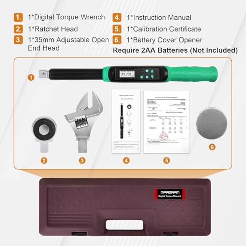 Marsram مفتاح عزم الدوران الرقمي القابل للتعديل Marsram 5-99.6 قدم.رطل/6.8-135 نيوتن.م، مفتاح عزم الدوران الإلكتروني القابل للتبادل مع رأس رافعة 3/8" وجهاز إنذار وLED، لإصلاح السيارات والمركبات في HVAC - Image 2