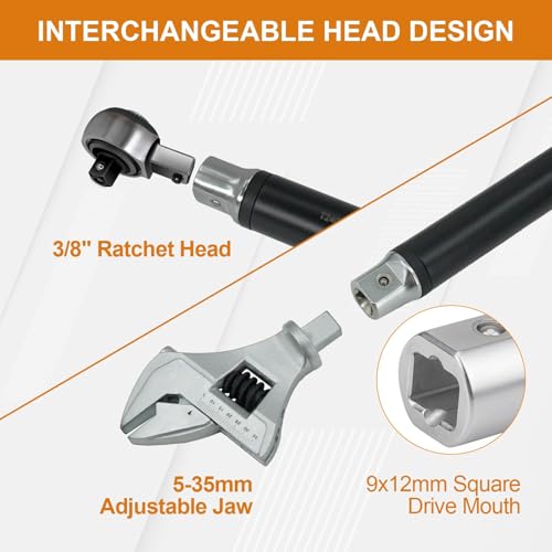 Marsram مفتاح عزم الدوران الرقمي القابل للتعديل Marsram 5-99.6 قدم.رطل/6.8-135 نيوتن.م، مفتاح عزم الدوران الإلكتروني القابل للتبادل مع رأس رافعة 3/8" وجهاز إنذار وLED، لإصلاح السيارات والمركبات في HVAC - Image 4