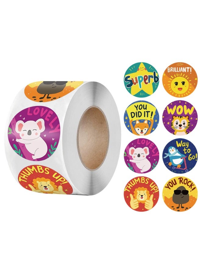 JZS 500pcs Teacher Motivational Stickers for Kids, Deal Stickers for Kids Behavior incentives1 Inch, Cute Animal Stickers (3.8cm,1 Rolls) - Image 1