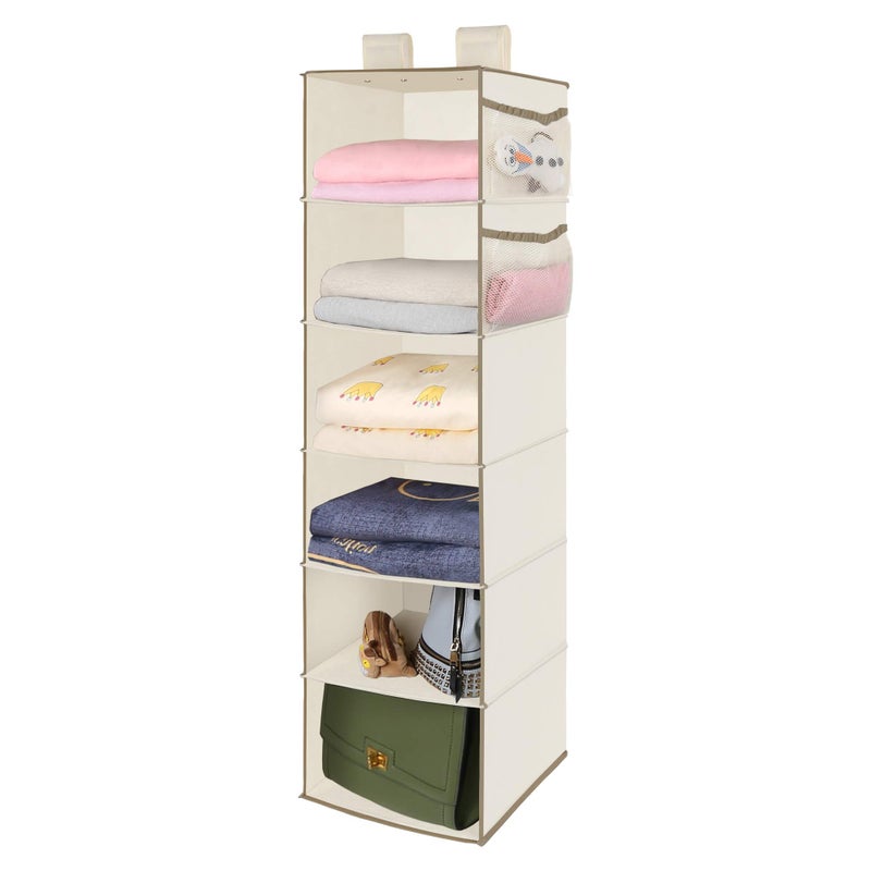 MAX Houser 6 Tier Shelf Hanging Closet Organizer Closet Hanging Shelf with 2 Widen Straps for Storage Foldable Beige2
