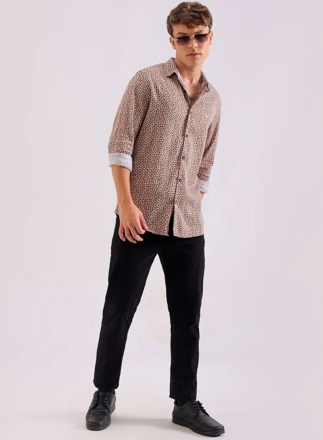 The Indian Garage Co Men Slim Fit Printed Full Sleeves Cutaway Collar Party Wear Shirt