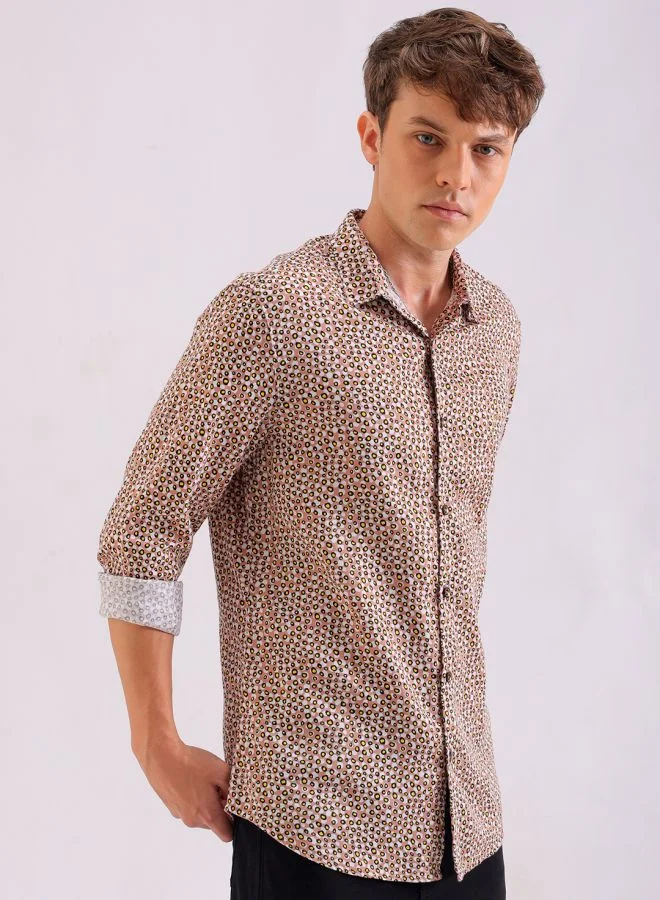 The Indian Garage Co Men Slim Fit Printed Full Sleeves Cutaway Collar Party Wear Shirt