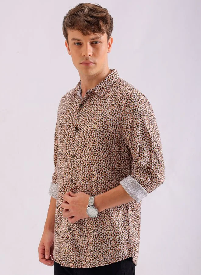 The Indian Garage Co Men Slim Fit Printed Full Sleeves Cutaway Collar Party Wear Shirt
