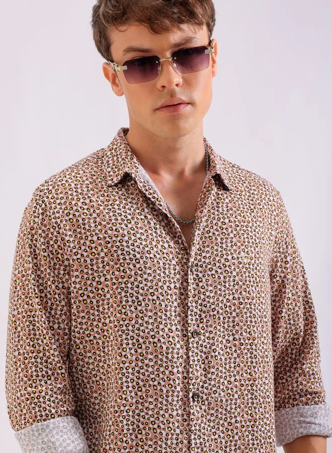 The Indian Garage Co Men Slim Fit Printed Full Sleeves Cutaway Collar Party Wear Shirt