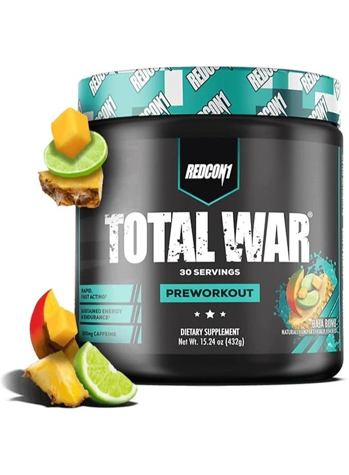 REDCON1 Total War Pre Workout, Baja Bomb - Beta Alanine + Citrulline Malate Keto Friendly Preworkout for Men & Women - Fast Acting (30 Servings) - Image 1