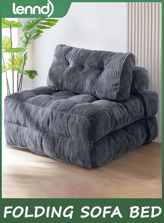 LENND Folding Sofa Bed, Convertible Sleeper Chair with Pillow Foldable Mattress with Back Support, Portable Fold Out Chair Bed Comfy Floor Sofa Lounge for Living Room Bedroom, Dark Grey, Single - Image 1